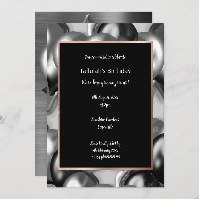 LUXE BLACK METALLIC BALLOON INVITATION (Front/Back)