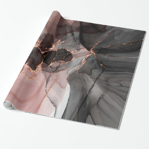 LUXE BLACK PINK FLOATING ROSE WRAPPING PAPER