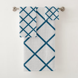 LUXE BLACK TEAL SPOT GRID BATH TOWEL SET
