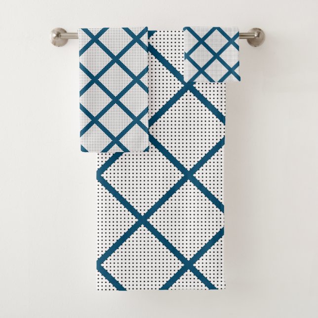 LUXE BLACK TEAL SPOT GRID BATH TOWEL SET (Insitu)