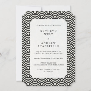 Luxe Black + White Wave Pattern Wedding Invitation