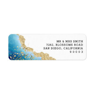 Luxe Blue and Gold Abstract Return Address Label
