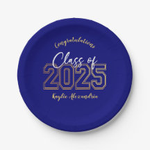 Luxe Blue & Gold Graduation Party Plates