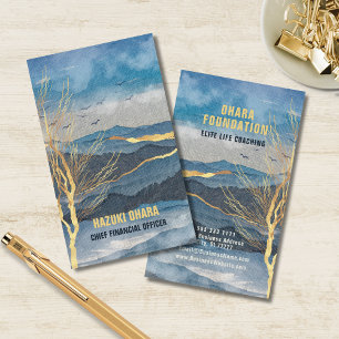 Luxe Blue Gold Mountain Custom Business Card