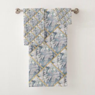 LUXE BLUE MARBLE GRID BATHROOM TOWEL SET