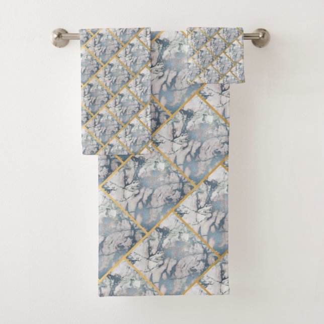 LUXE BLUE MARBLE GRID BATHROOM TOWEL SET (Insitu)