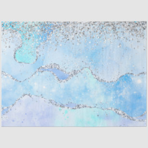 Luxe Blue Marble & Silver Glitter Tissue Paper