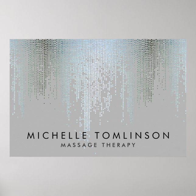 Luxe Blue Silver Confetti Rain Pattern Poster (Front)