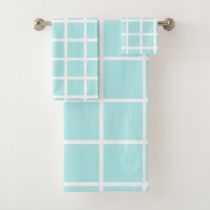 LUXE BLUE WHITE SPOT GRID BATH TOWEL SET