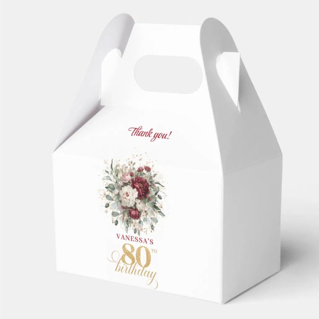 Luxe Blush Burgundy 80th Birthday Favour Boxes (Luxe Blush Burgundy 80th Birthday Favor Box)