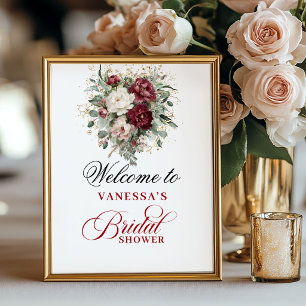 Luxe Blush Burgundy Bridal Shower Welcome Sign