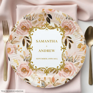 Luxe Blush Gold Wedding Paper Plates