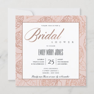 LUXE BLUSH PINK ROSE GOLD FLORAL BRIDAL SHOWER INVITATION