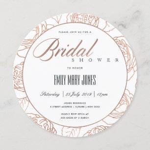 LUXE BLUSH PINK ROSE GOLD FLORAL BRIDAL SHOWER INVITATION