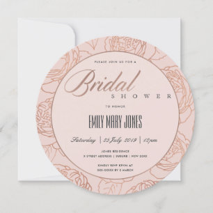 LUXE BLUSH PINK ROSE GOLD FLORAL BRIDAL SHOWER INVITATION
