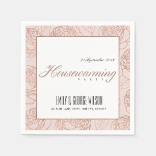 LUXE BLUSH PINK ROSE GOLD FLORAL HOUSEWARMING NAPKIN