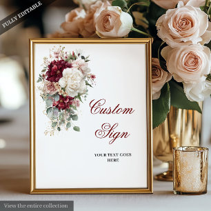 Luxe Boho Burgundy White Wedding Custom Poster
