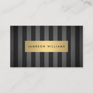 Luxe Bold Black and Grey Stripes with Gold Bar Business Card