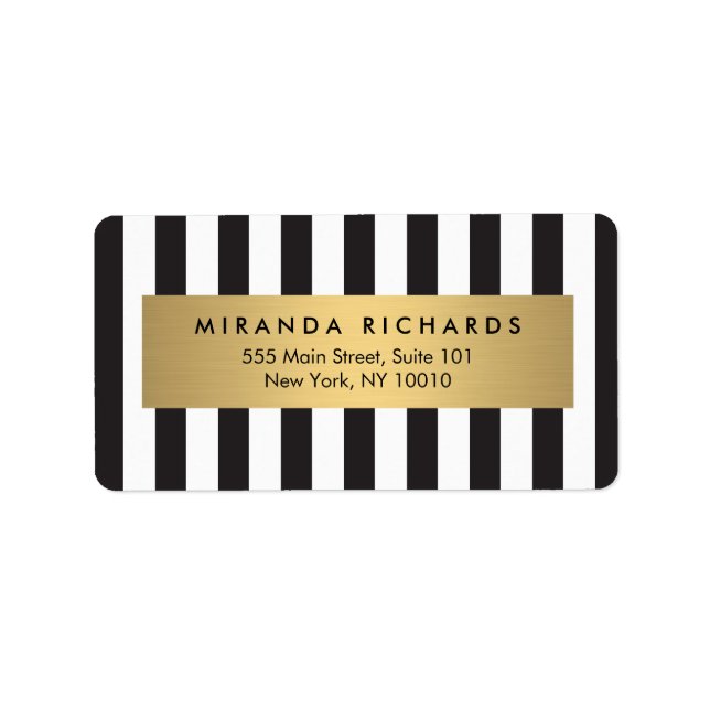 Luxe Bold Black and White Stripes with Gold Bar Label (Front)