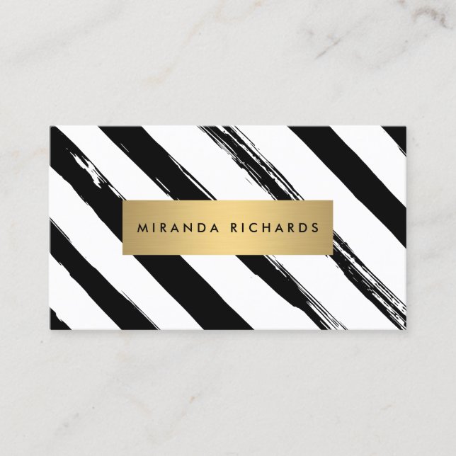 Luxe Bold Diagonal Painted Stripes with Gold Bar Business Card (Front)