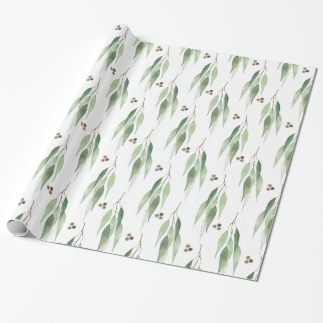 LUXE BOTANICAL EUCALYPTUS WHITE WRAPPING PAPER  (Unrolled)