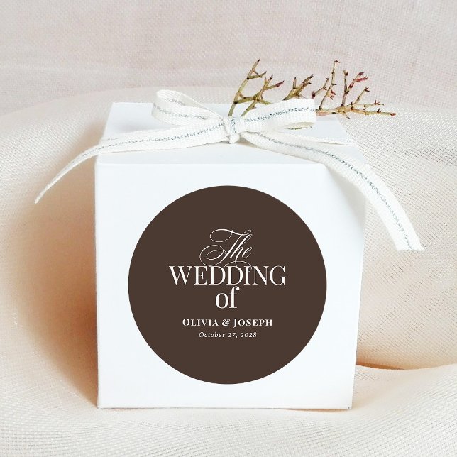 Luxe Brown | Elegant Wedding Classic Round Sticker (Creator Uploaded)
