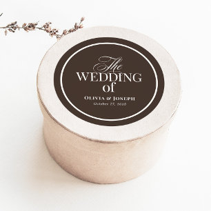 Luxe Brown with Border Elegant Wedding Classic Round Sticker