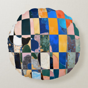 Luxe Chequerboard Curtain Round Cushion