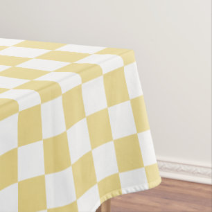 Luxe Chic Yellow Faux Gold White Chequered Pattern Tablecloth