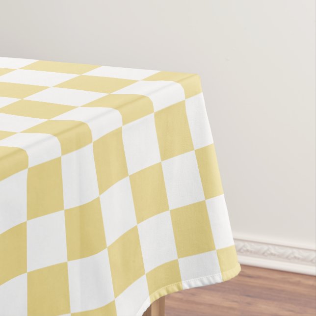 Luxe Chic Yellow Faux Gold White Chequered Pattern Tablecloth (In Situ)