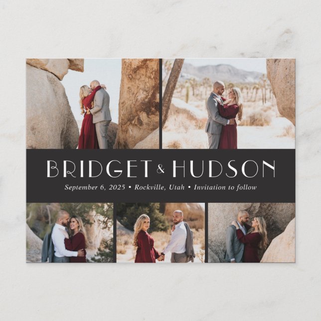 Luxe Collage Editable Colour Save The Date Postcar Postcard (Front)