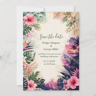 luxe Collage Hawaii Moody Boho Tropical Wedding Invitation