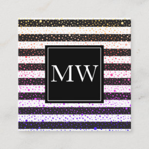 Luxe Colourful Spots Monogram Black White Stripes Square Business Card