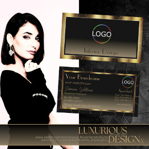 Luxe Dark Gold Frame Brown Gradien Chic with Logo Business Card