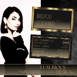 Luxe Dark Gold Frame Brown Gradient Cool with Logo Business Card