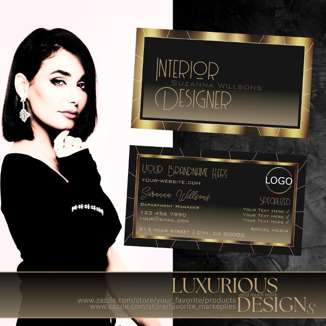 Luxe Dark Gold Frame Brown Gradient Cool with Logo Business Card (Creator Uploaded)