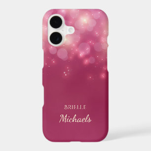Luxe Dark Pink Glamour Bokeh Sparkles With Name
