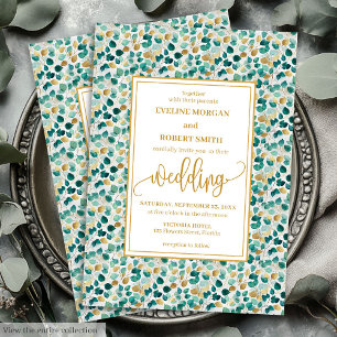 Luxe Deep Green Gold Greenery Wedding Invitation
