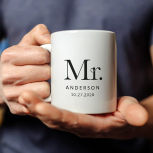 Luxe Elegance   Black and White Mr Wedding Date Coffee Mug