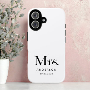 Luxe Elegance Black and White Mrs Wedding Date iPhone 16 Case