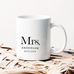 Luxe Elegance   Black and White Mrs Wedding Date Coffee Mug