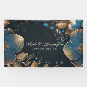 Luxe Elegance Blue and Gold Floral Jewellery Desig Banner