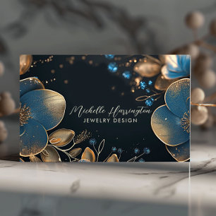 Luxe Elegance Blue and Gold Floral Jewellery Desig Business Card