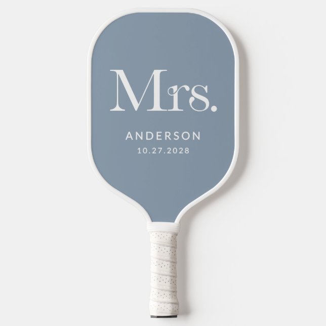 Luxe Elegance Dusty Blue | Mrs and Wedding Date Pickleball Paddle (Front)