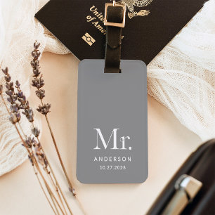 Luxe Elegance Gray   Mr and Wedding Date Luggage Tag
