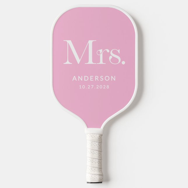 Luxe Elegance Pink | Mrs Wedding Date Pickleball Paddle (Front)