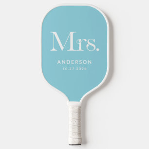 Luxe Elegance Robin Egg Blue Mrs Wedding Date Pickleball Paddle