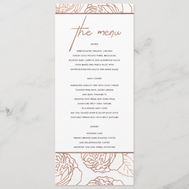 LUXE ELEGANT BLUSH PINK ROSE GOLD FLORAL  MENU (Front)