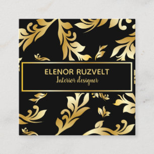 Luxe elegant floral Black Gold  Business Card