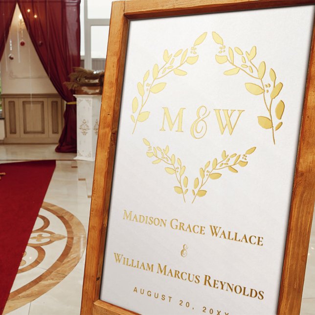 Luxe Elegant Monogram wedding crest keepsake sign (Real gold foil wedding monogram crest sign keepsake.)